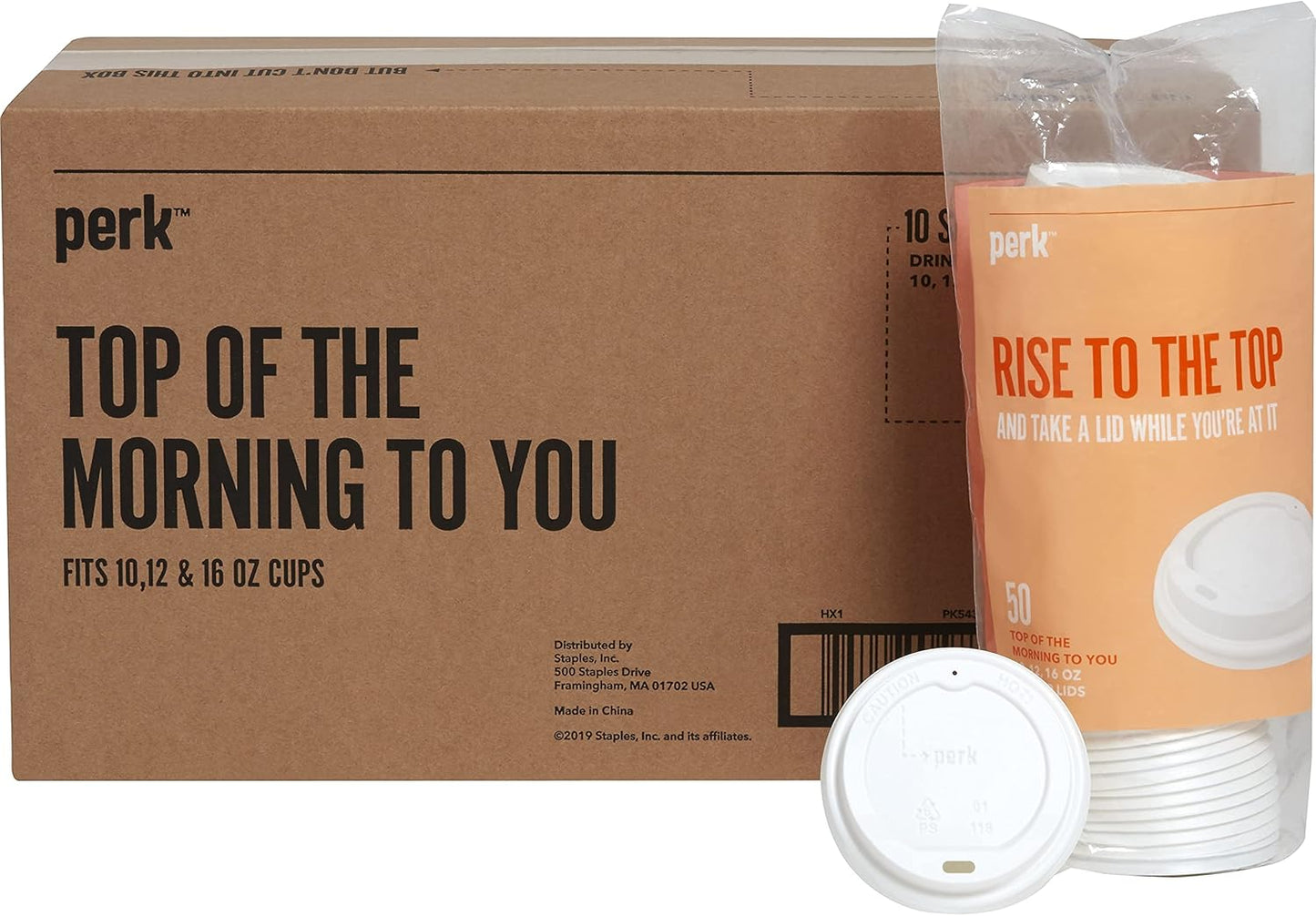 Perk Plastic Hot Cup Lid for 10, 12, 16 Oz. Beverages - 500 Count