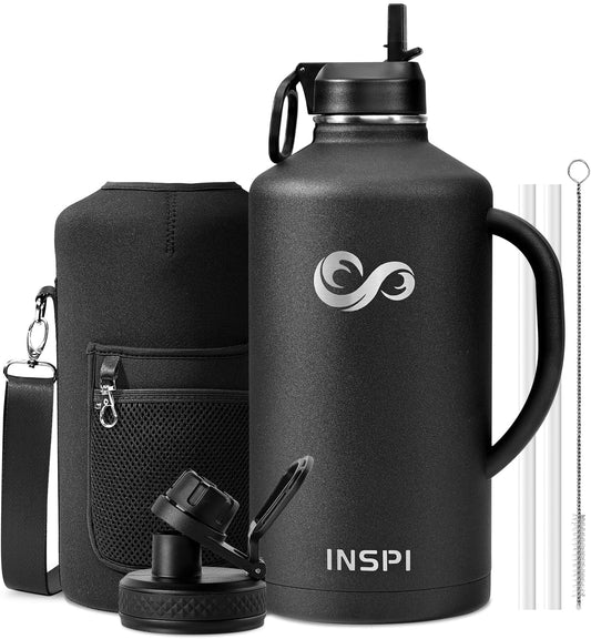 128 oz Gallon Water Bottle with Straw & Lids for All Adventures