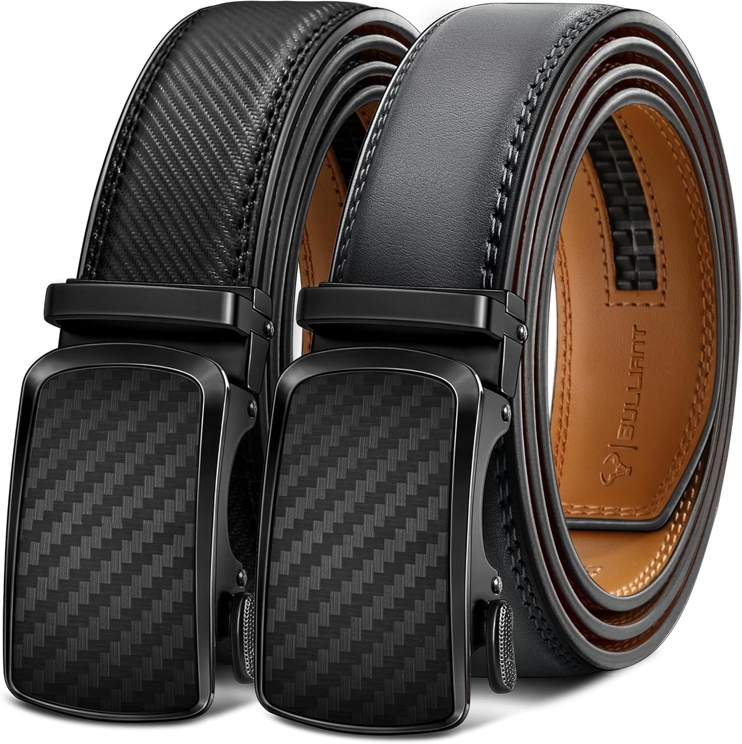 BULLIANT Men's Ratchet Belt 2 Pack - Adjustable Leather Belts