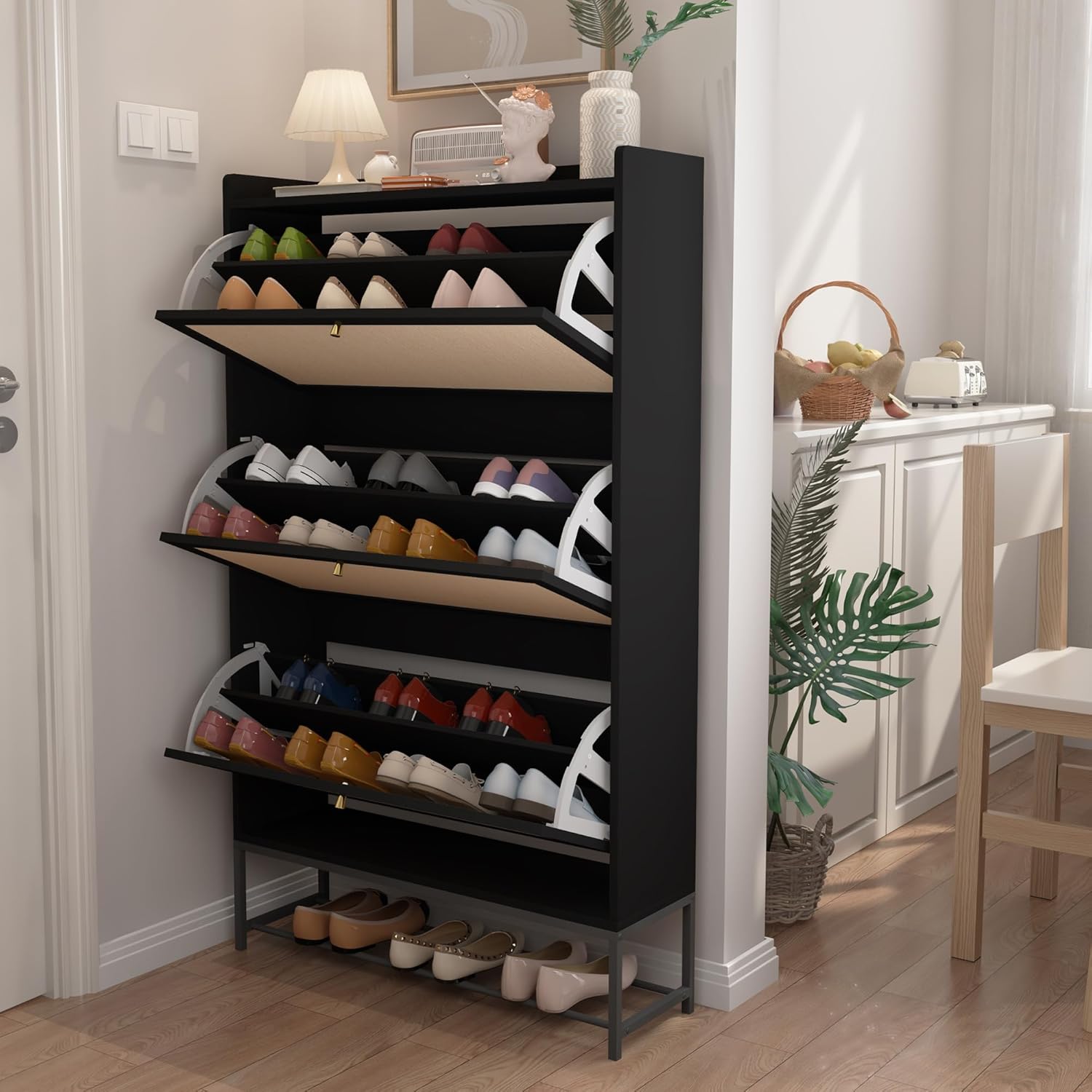 AVZEAR Shoe Cabinet Freestanding Tipping Bucket Shoe Rack