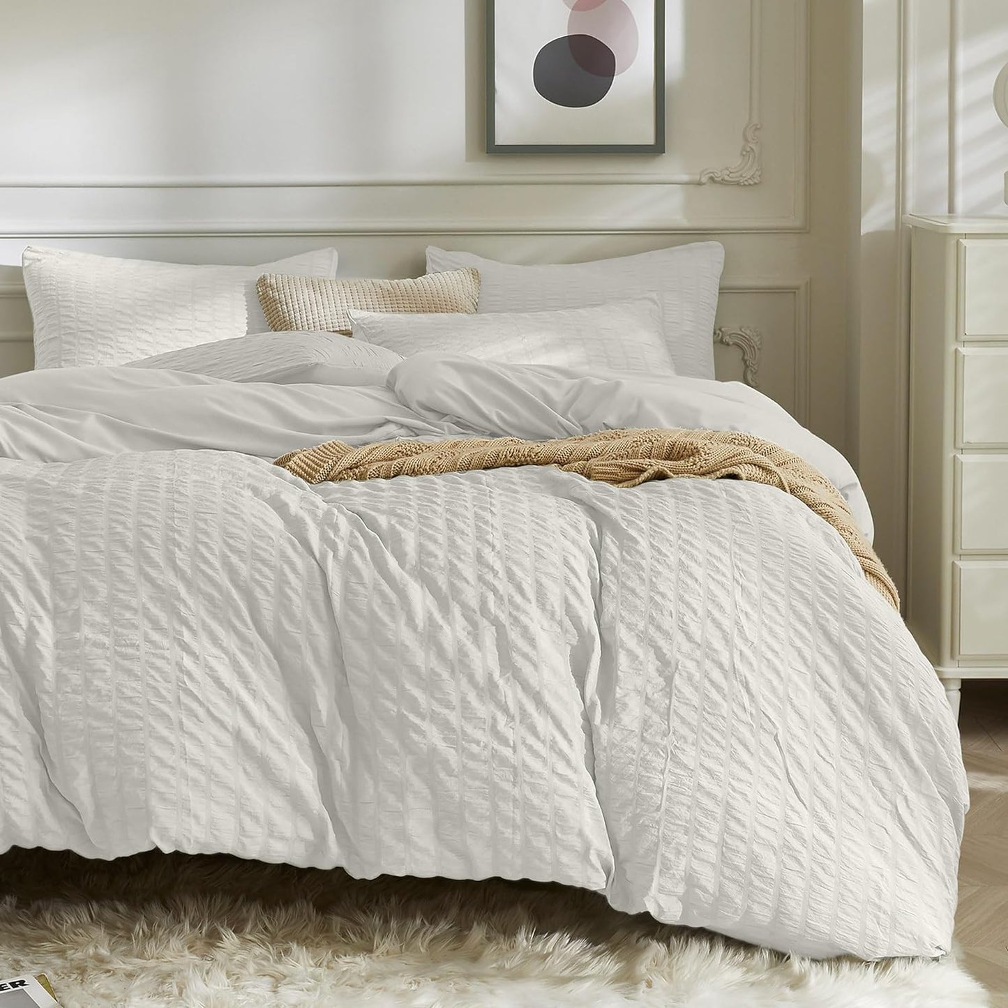 JELLYMONI Beige Duvet Cover Set for Full Size Bedding Needs
