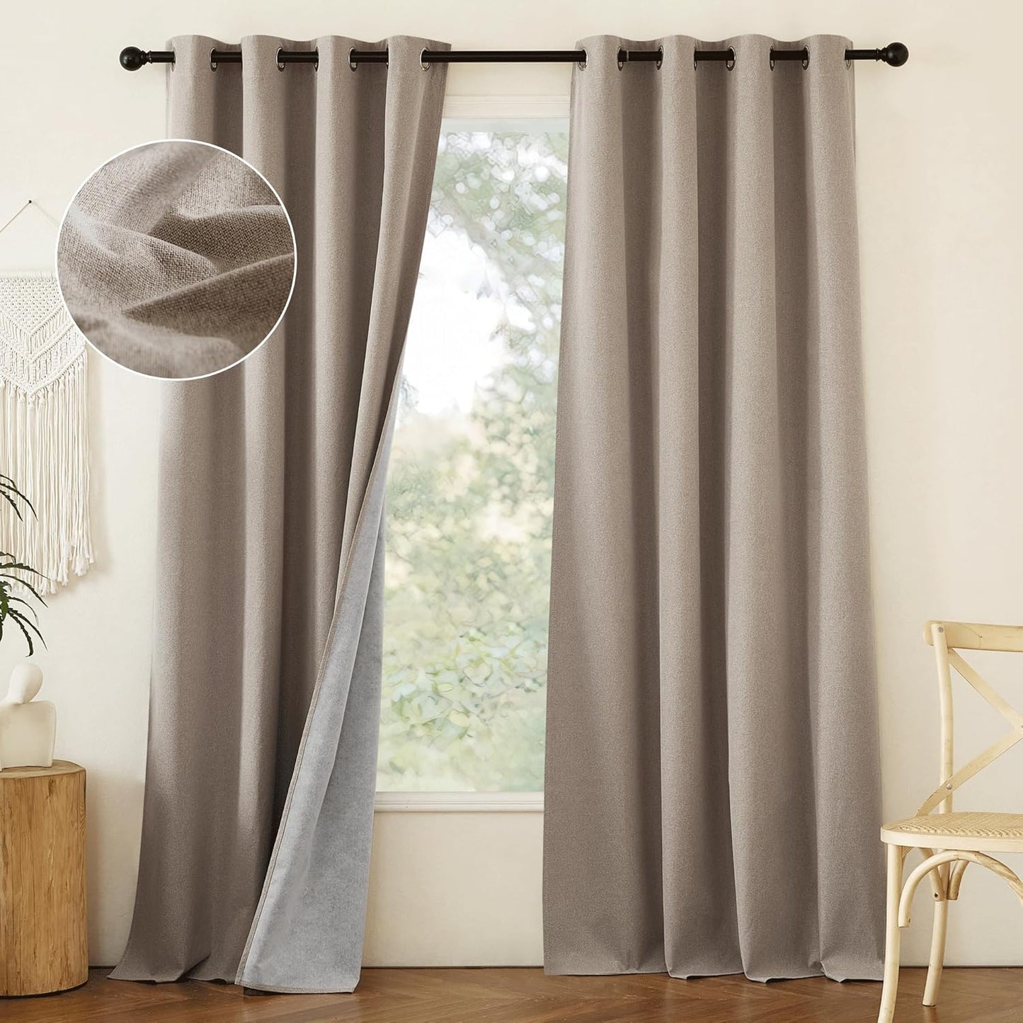NICETOWN 100% Blackout Linen Curtains for Bedroom and Living Room