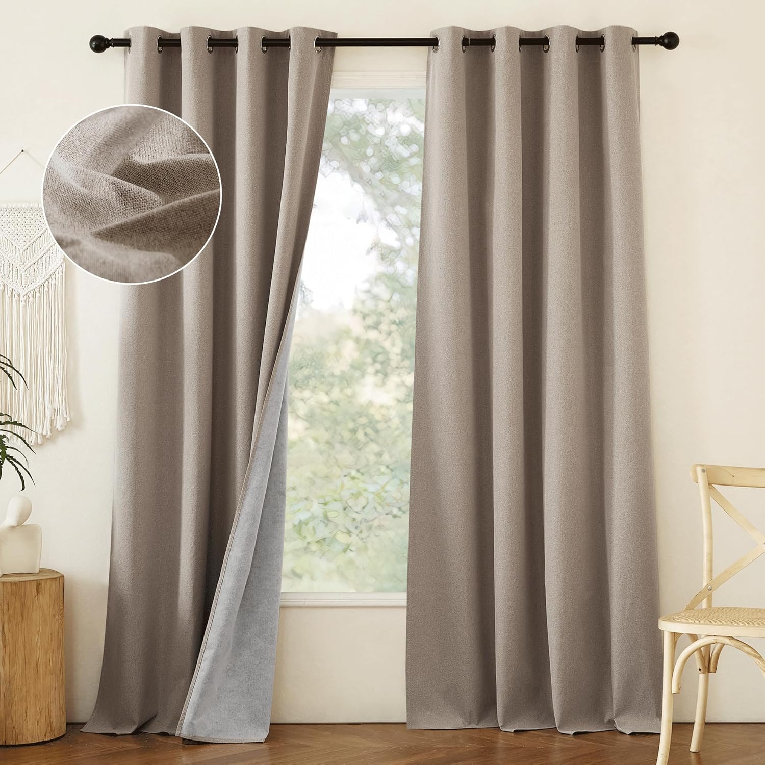 NICETOWN 100% Blackout Linen Curtains for Bedroom and Living Room