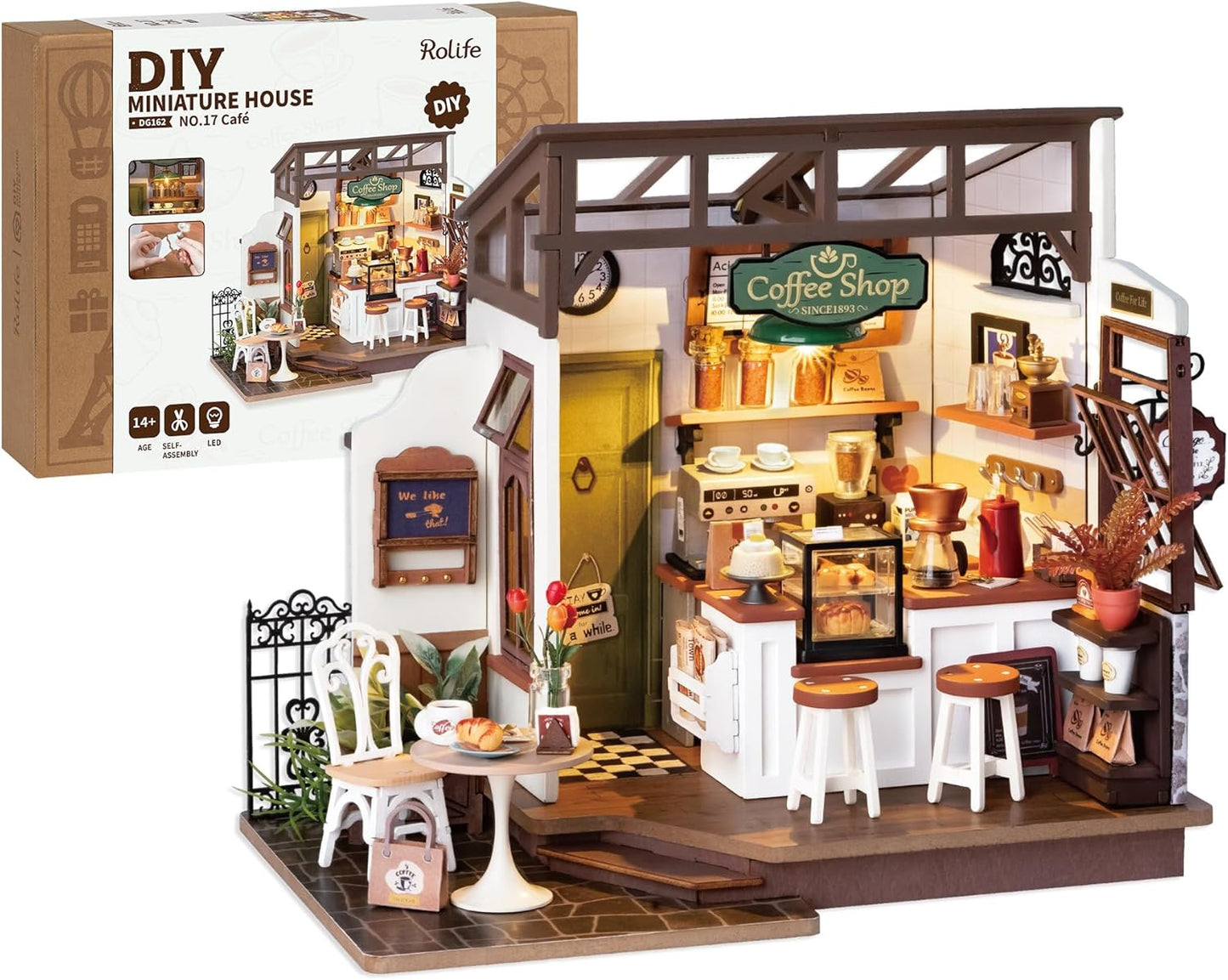 Rolife Coffee Shop Miniature Dollhouse Kit for Creative Fun