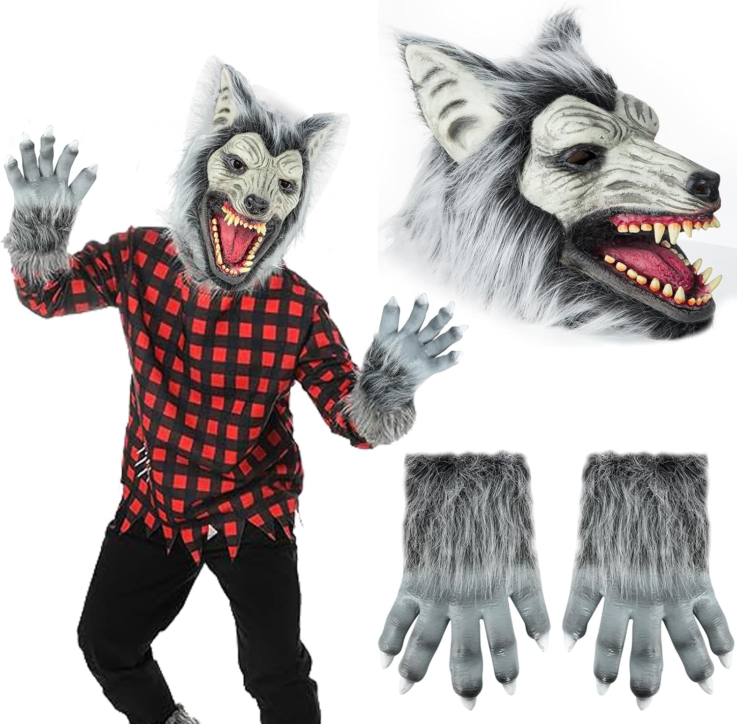 Halloween Horror Wolf Mask with Claws for Scary Costumes