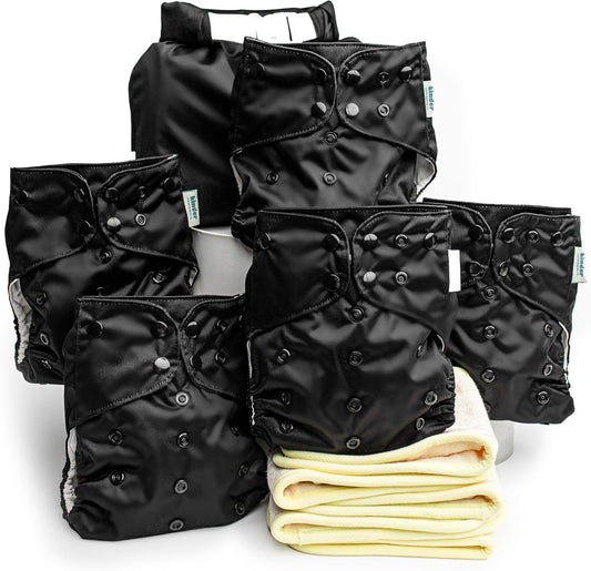 Kinder Reusable Cloth Diapers Set - Athletic Wicking Jersey, Bamboo Inserts & Wet Bag - Newborn to Potty Training
