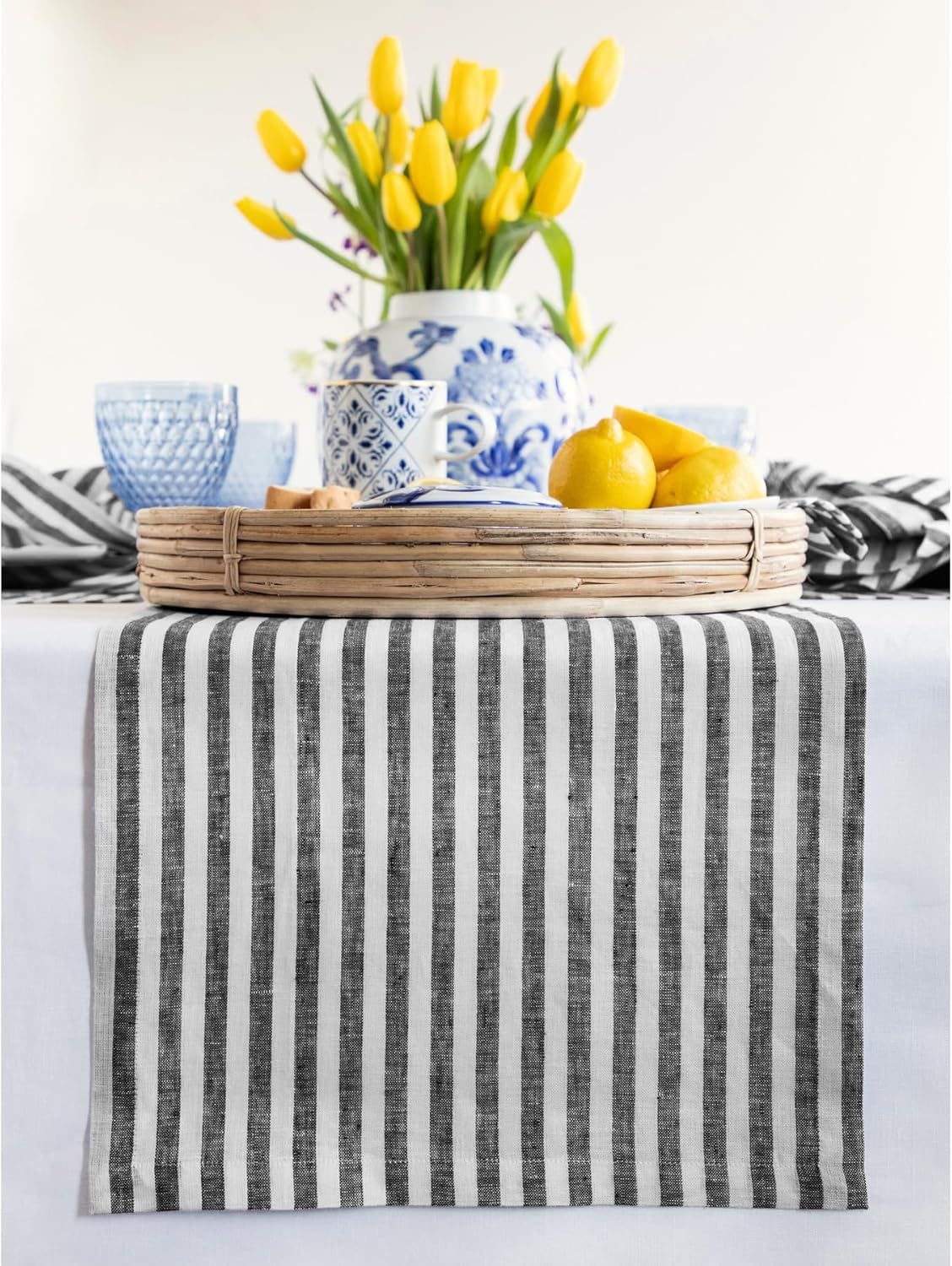 Amalfi Stripe Linen Table Runner 14 x 48 Inch for Stylish Decor