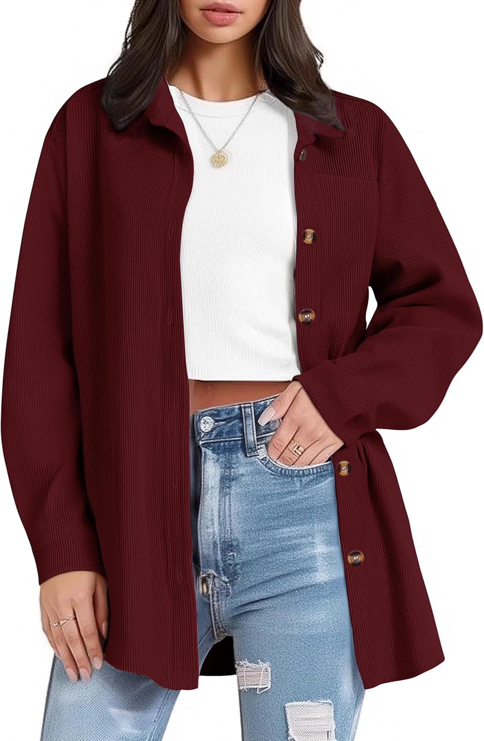 Plus Size Corduroy Shirt for Women - Casual Fall Blouse