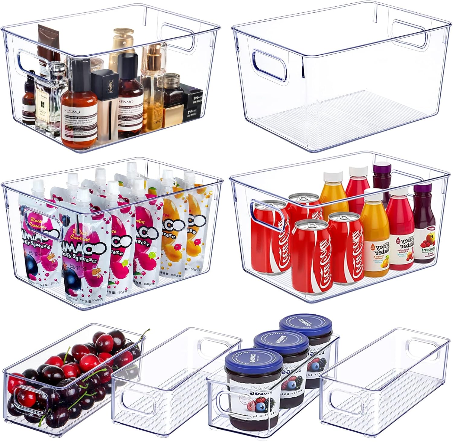 Set of 8 Clear Plastic Storage Bins for Kitchen Organization