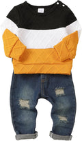 Toddler Baby Boy Pullover Sweater and Ripped Jeans Set - Cozy Fall