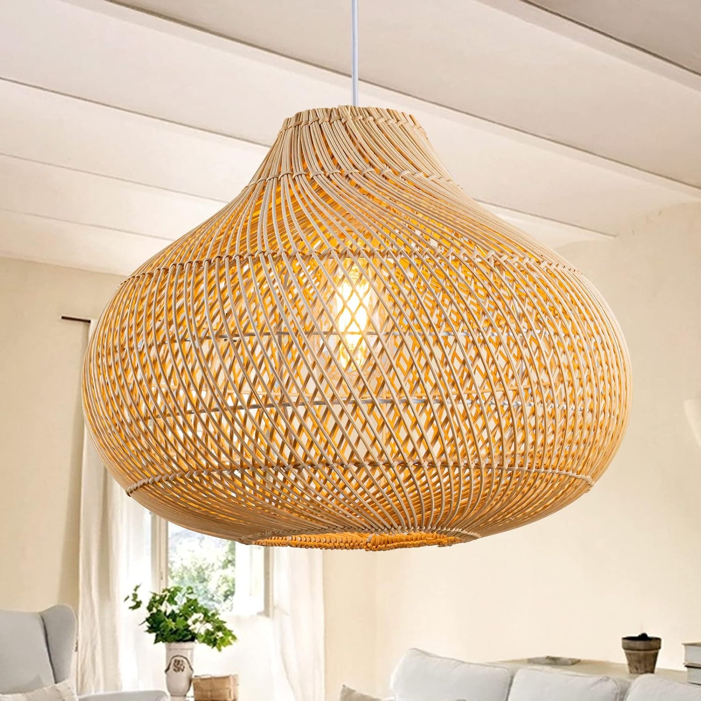 Rattan Pendant Lights - Large Wicker Chandelier for Home Decor