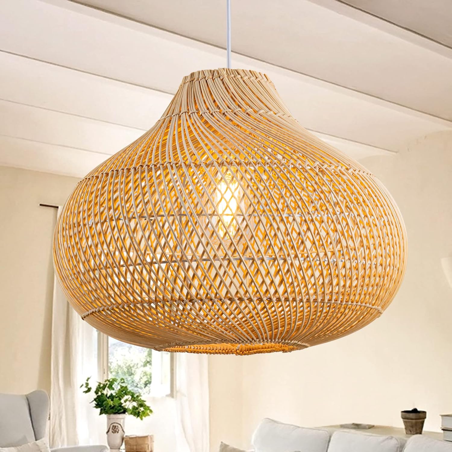Rattan Pendant Lights - Large Wicker Chandelier for Home Decor