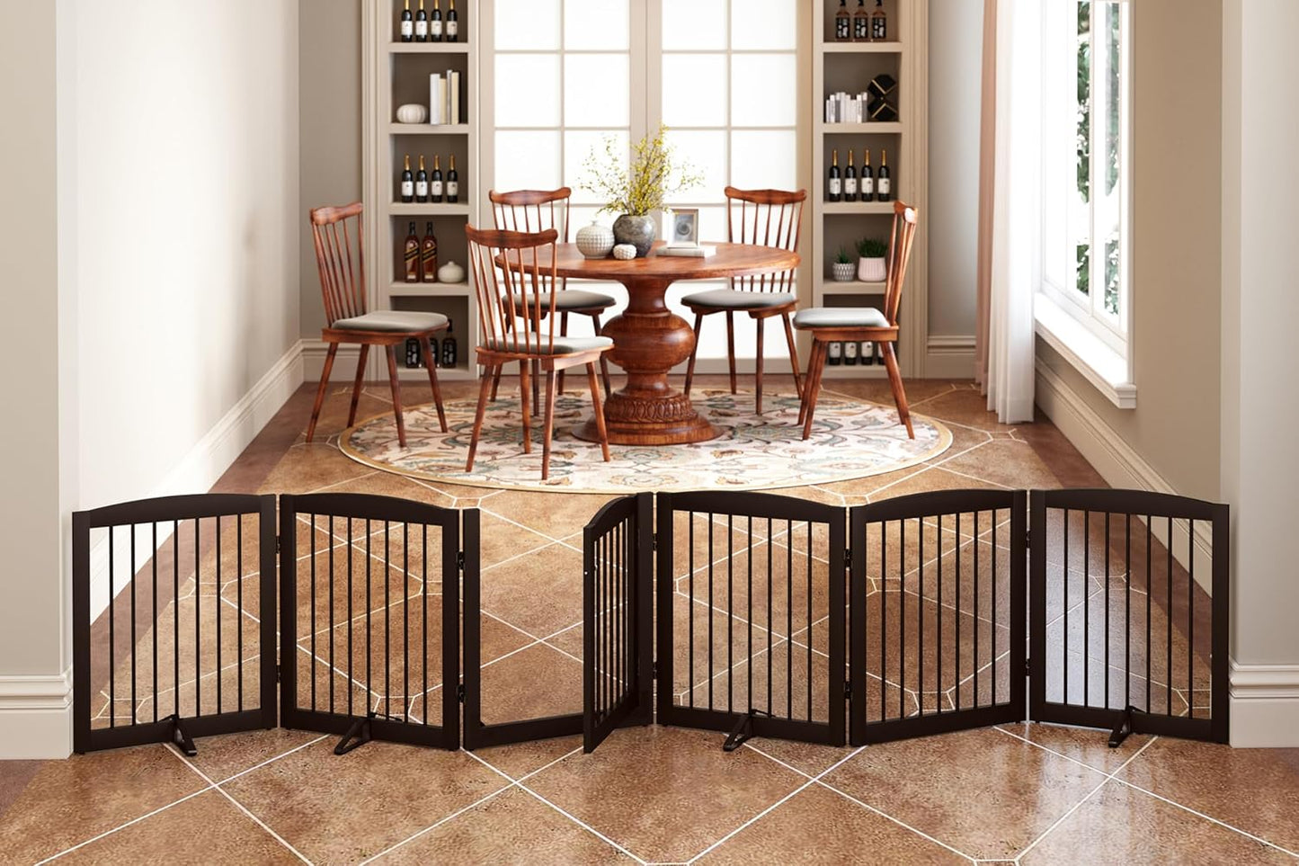 Freestanding Pet Gates with Walk Through Door for Indoor Use