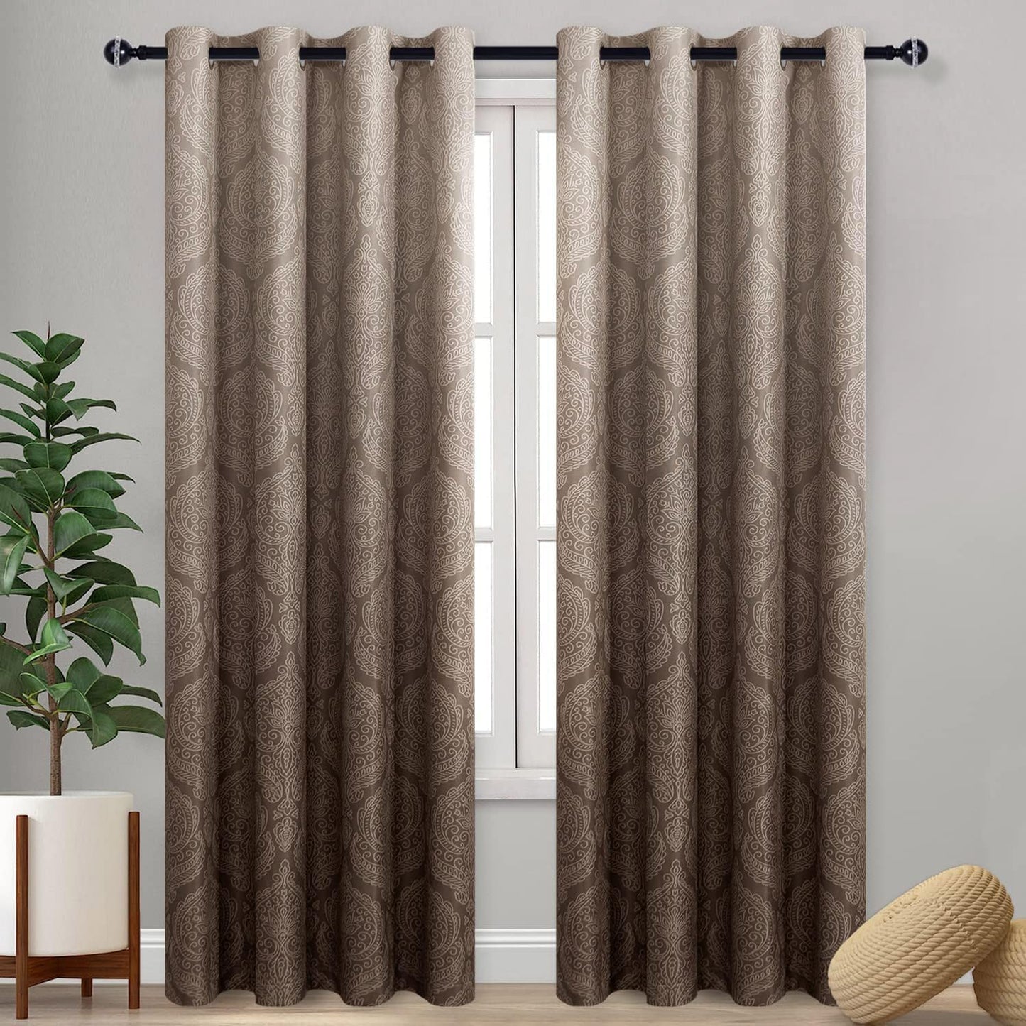 Ombre Blackout Curtains for Bedroom with Damask Pattern Design