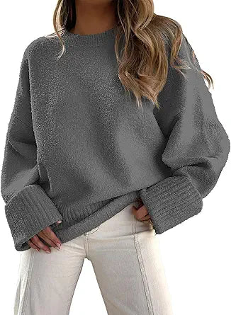 Oversized Fuzzy Knit Pullover Sweater for Women - Cozy Style