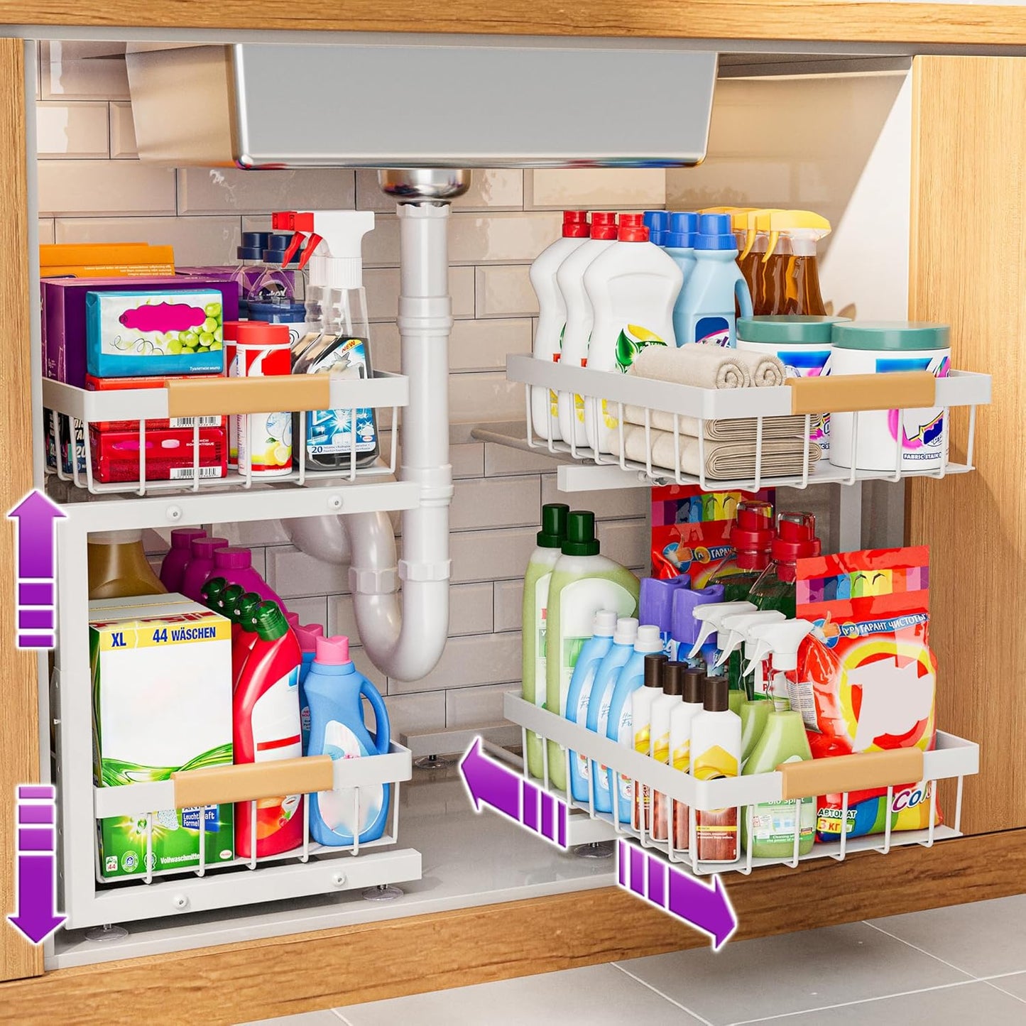 ADBIU Under Sink Organizer - 2 Pack Adjustable Storage Solution