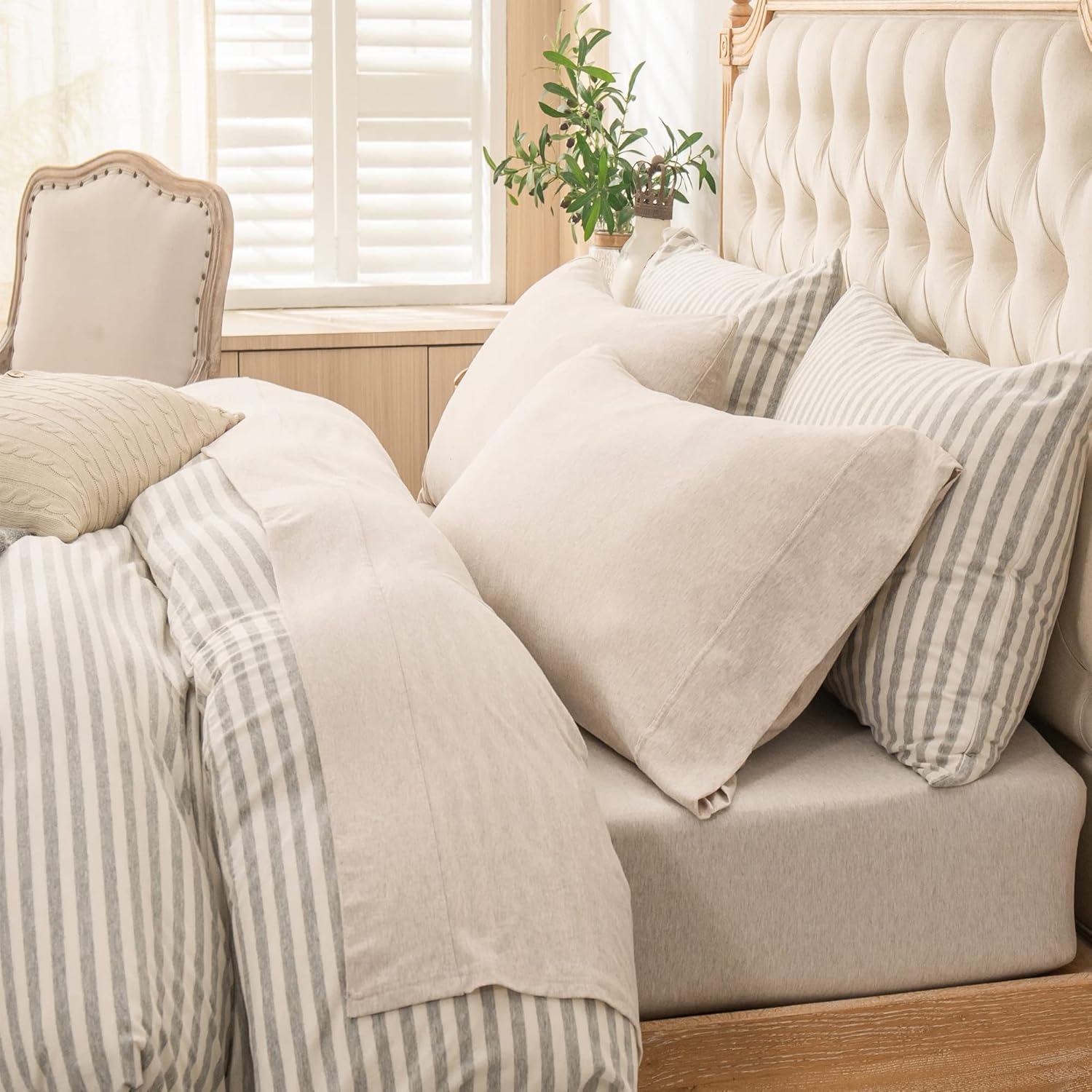 PURE ERA Jersey Knit 4pc Bed Sheet Set for Ultimate Comfort