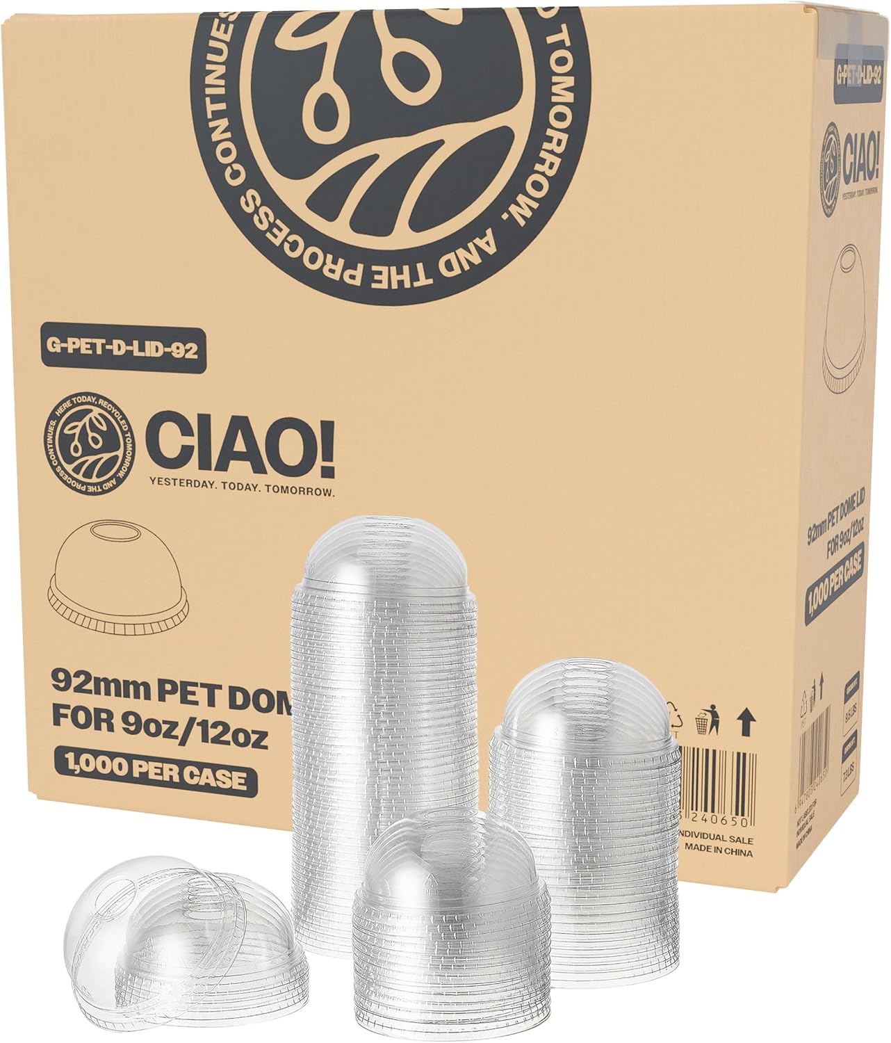 CIAO! PET Dome Lid with Straw Hole for 9OZ/12OZ Cold Cups
