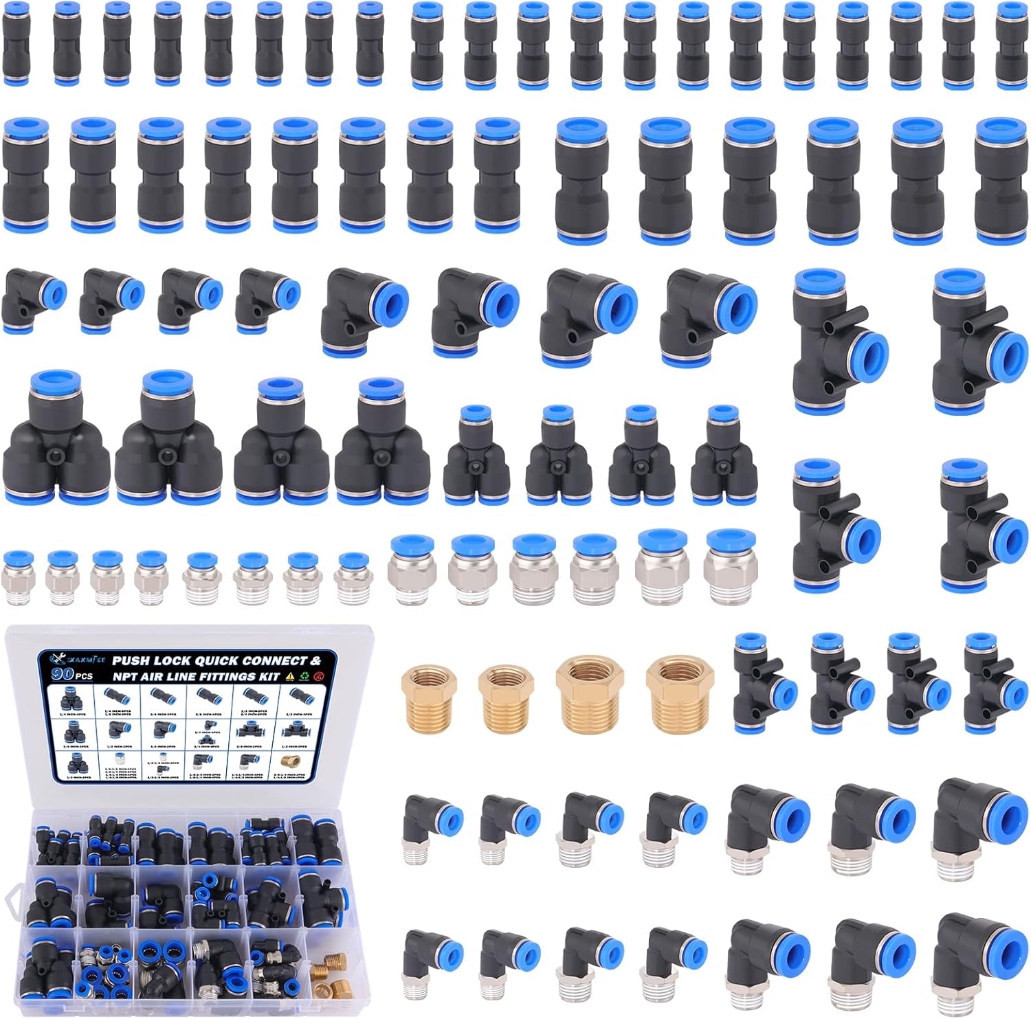 90 Pcs Quick Connect Air Line Fittings Kit for Pneumatic Use