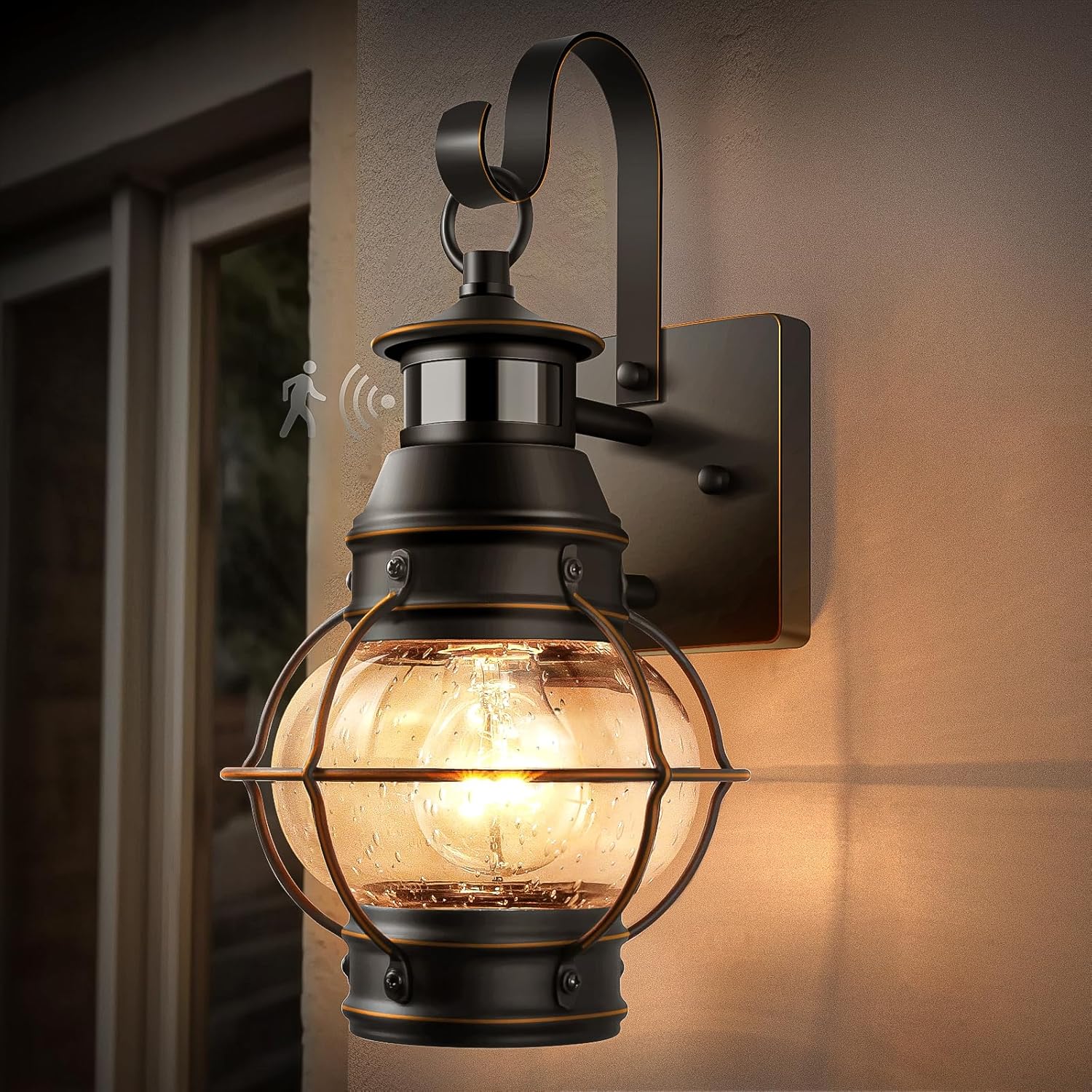 Lamomo Black Outdoor Light - Motion Sensor Waterproof Lantern