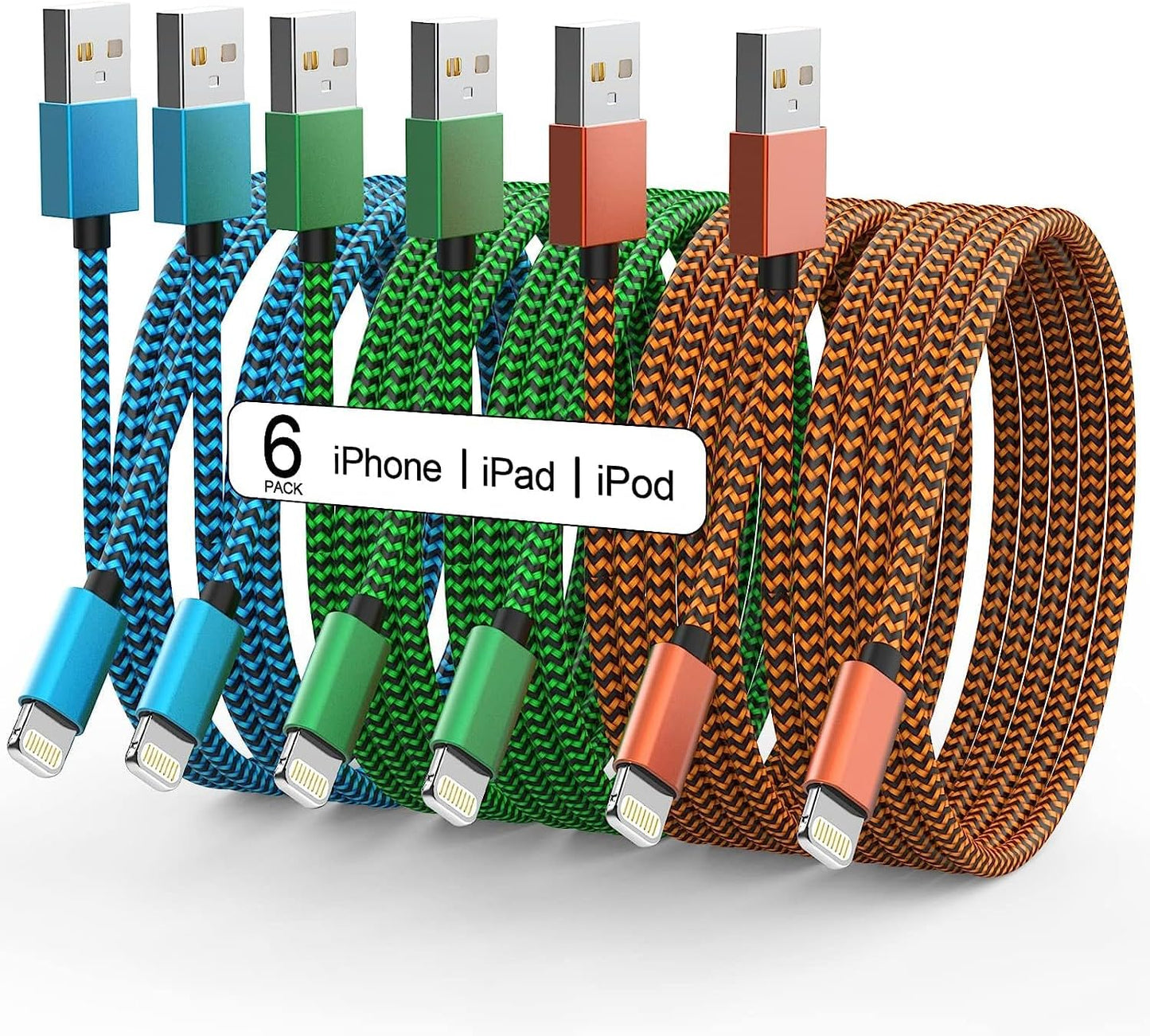 Fast Charging 6-Pack MFi Lightning Cables - Apple Certified