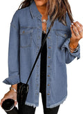 Oversized Denim Button Up Shacket for Women - Relaxed Fit Layering