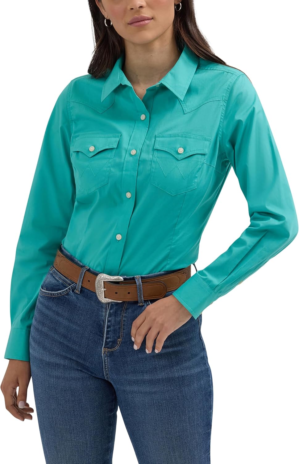 Women's Retro Long Sleeve Cool Blue Solid Western Shirt Review
