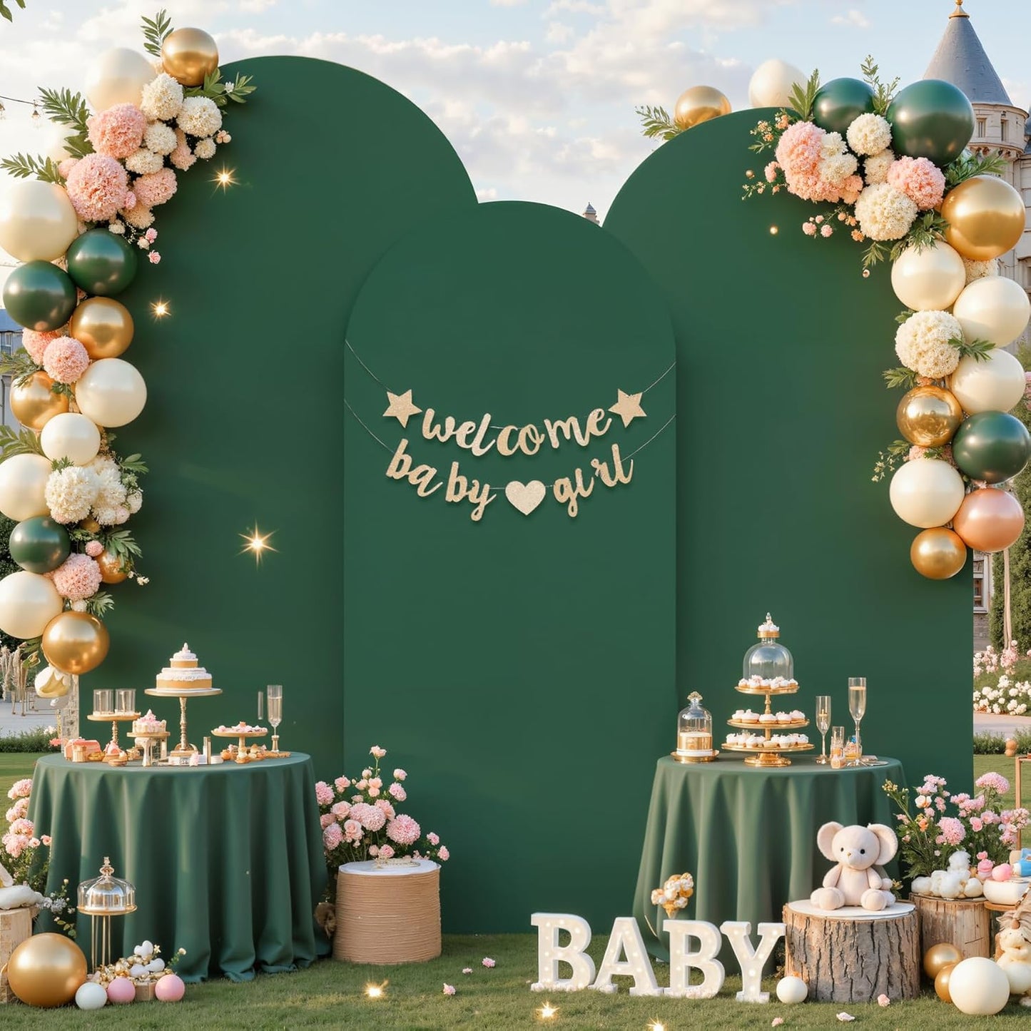 Hunter Green Arch Cover Set of 3 for Elegant Event Backdrops