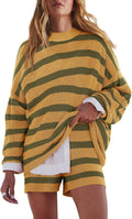 Womens Oversized Striped Lounge Set 2-Piece - Soft Knit Sweater