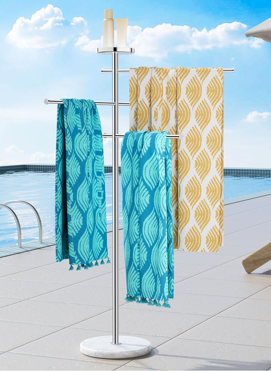 KES Outdoor Towel Rack with Marble Base for Hot Tub and Pool