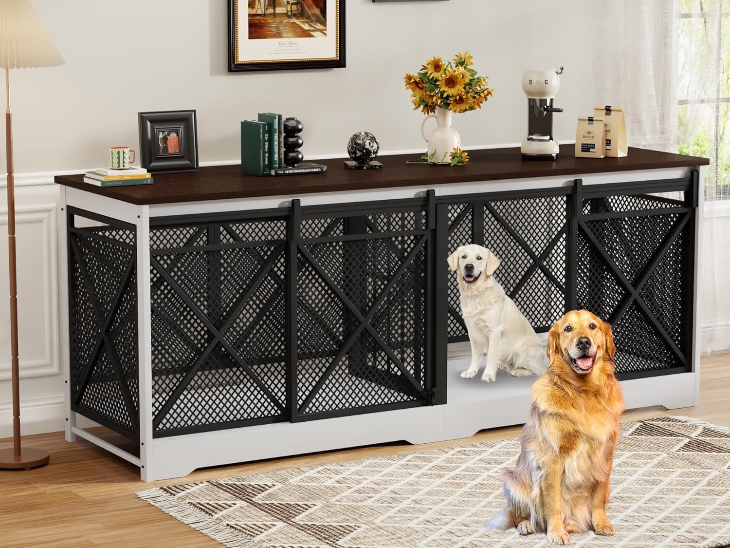 78 Inch Double Dog Crate Furniture for Medium Large Dogs