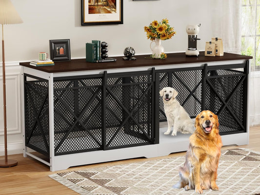 78 Inch Double Dog Crate Furniture for Medium Large Dogs