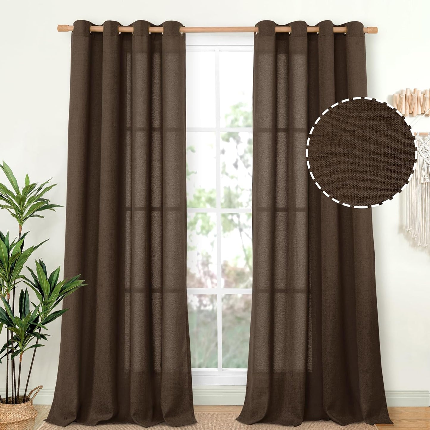 YoungsTex Brown Linen Curtains for Living Room and Bedroom