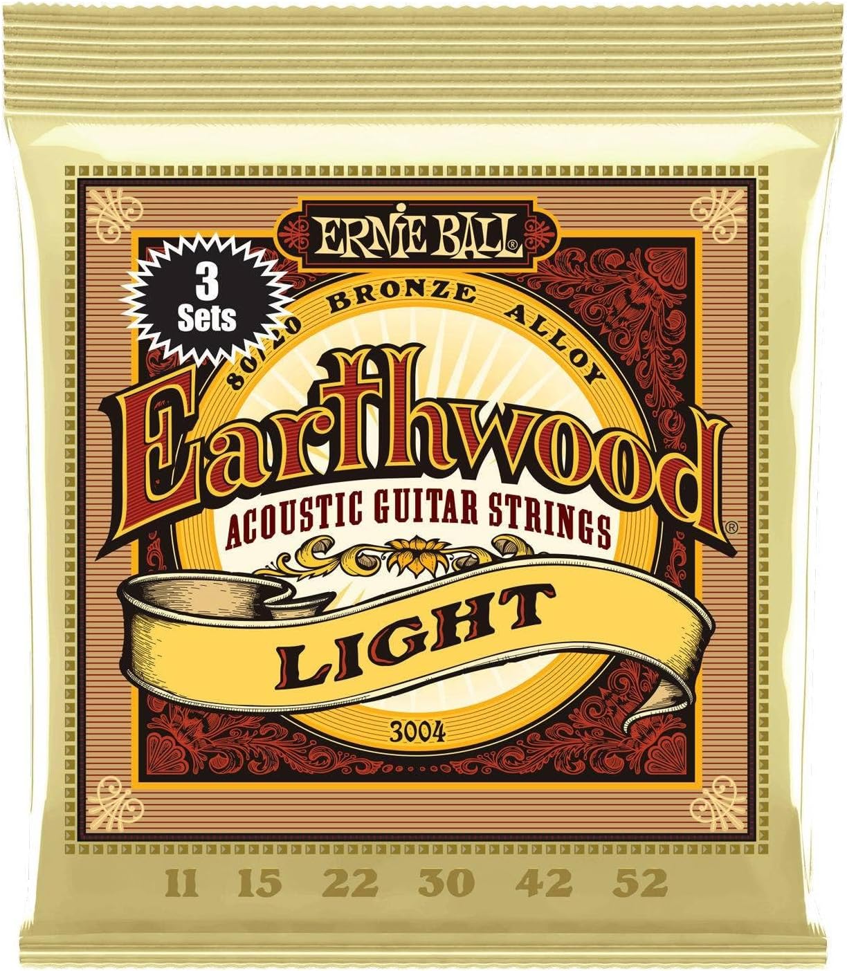 Ernie Ball Earthwood Light Acoustic Guitar Strings - 3 Pack for Bright Tone