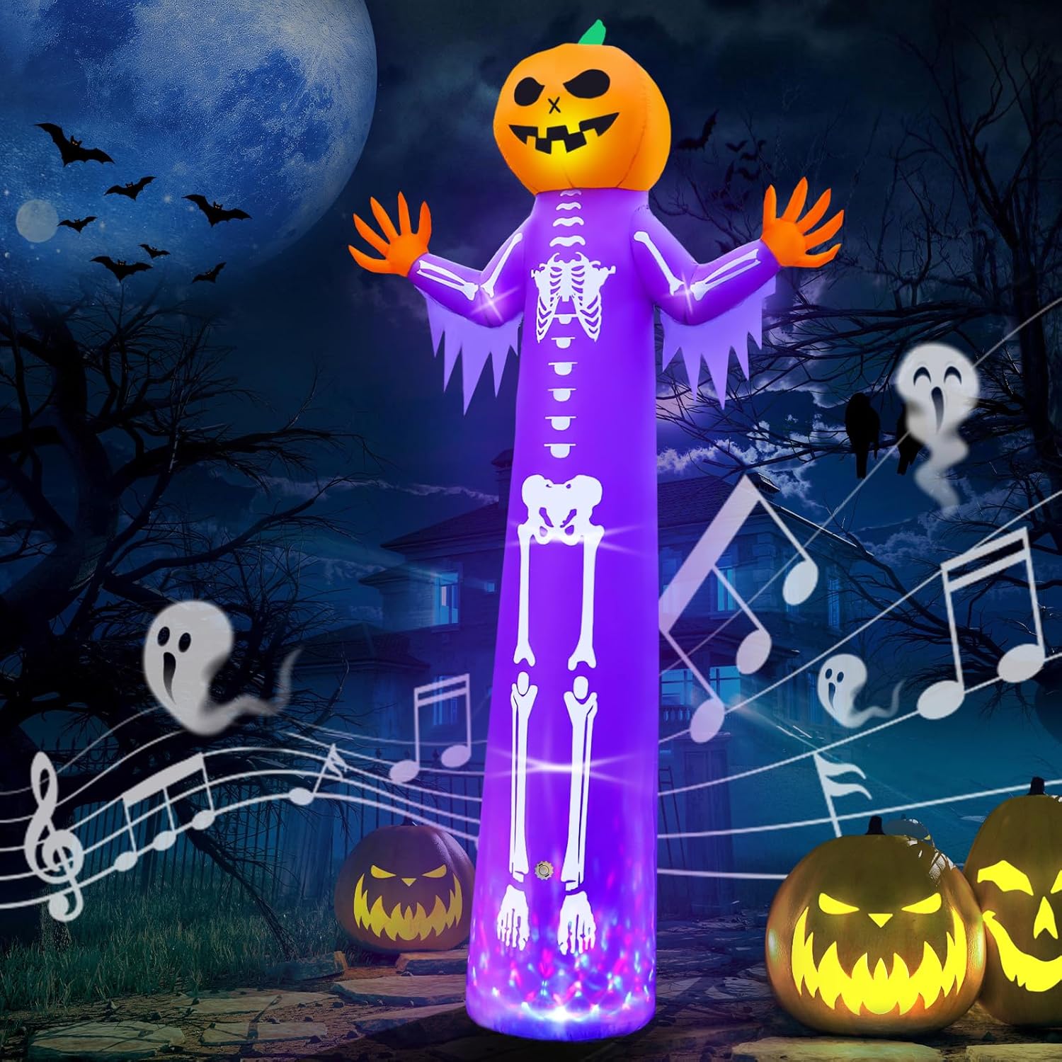 12FT Halloween Inflatables with Scary Music and LEDs for Yard