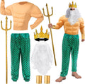 Poseidon Costume for Men - 7 Pcs Halloween Sovereign Sea Set