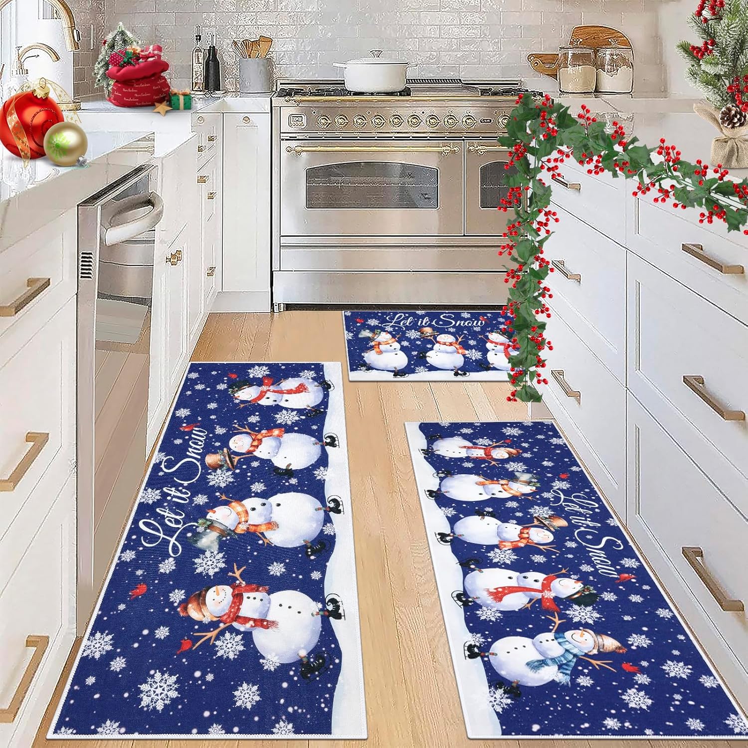 Ileading Christmas Kitchen Rugs Set of 3 for Winter Holiday Decor