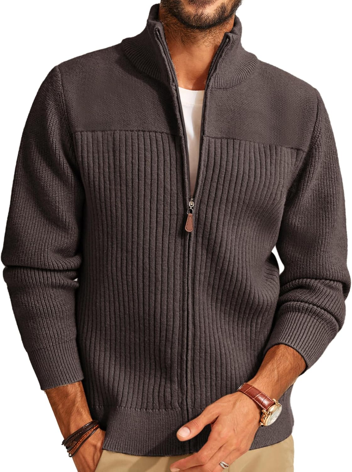 Men's Full Zipper Cardigan Sweater for Stylish Comfort