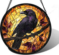 Stained Glass Window Hanging Crow on a Branch Suncatcher - Vivid Light