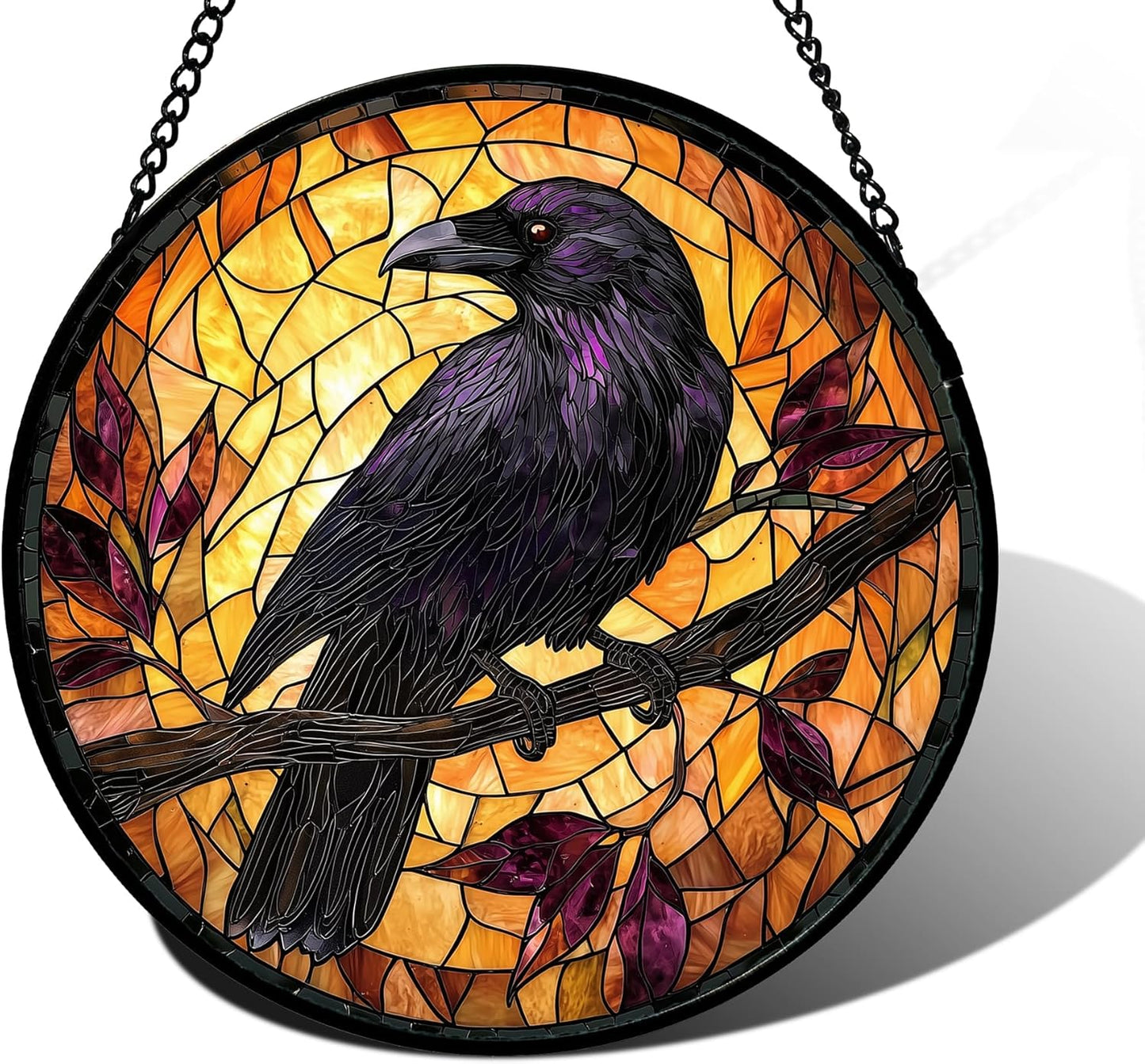 Stained Glass Window Hanging - Crow on a Branch Suncatcher