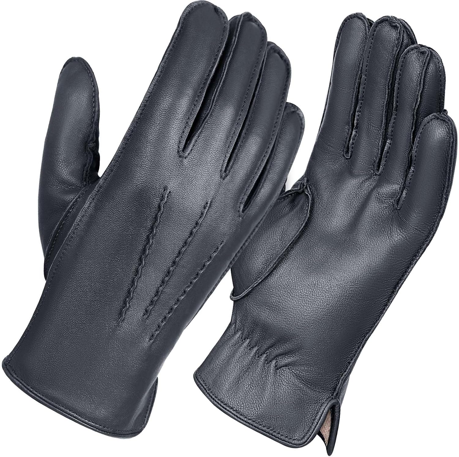 FIORETTO Mens Chrome-Free Leather Gloves with Warm Wool Lining