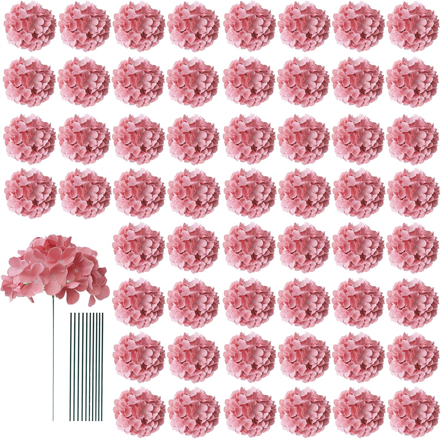 65pcs Dusty Rose Fake Flowers Hydrangea for Home Weddings Decor