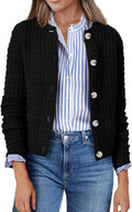 Women's Cardigan Sweater Button Down Crew Neck - Cropped Knit Jacket