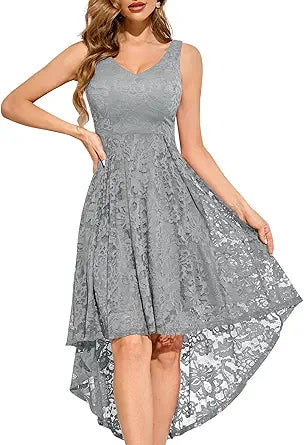 Elegant Floral Lace Hi-Lo Cocktail Dress for Evening Parties