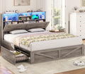 VIAGDO Farmhouse Queen Bed Frame with Storage Headboard - Organized