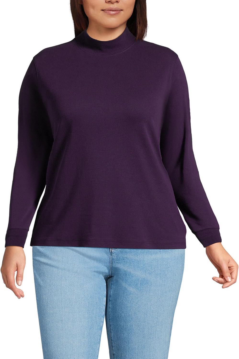 Lands' End Women's Relaxed Cotton Long Sleeve Mock Turtleneck