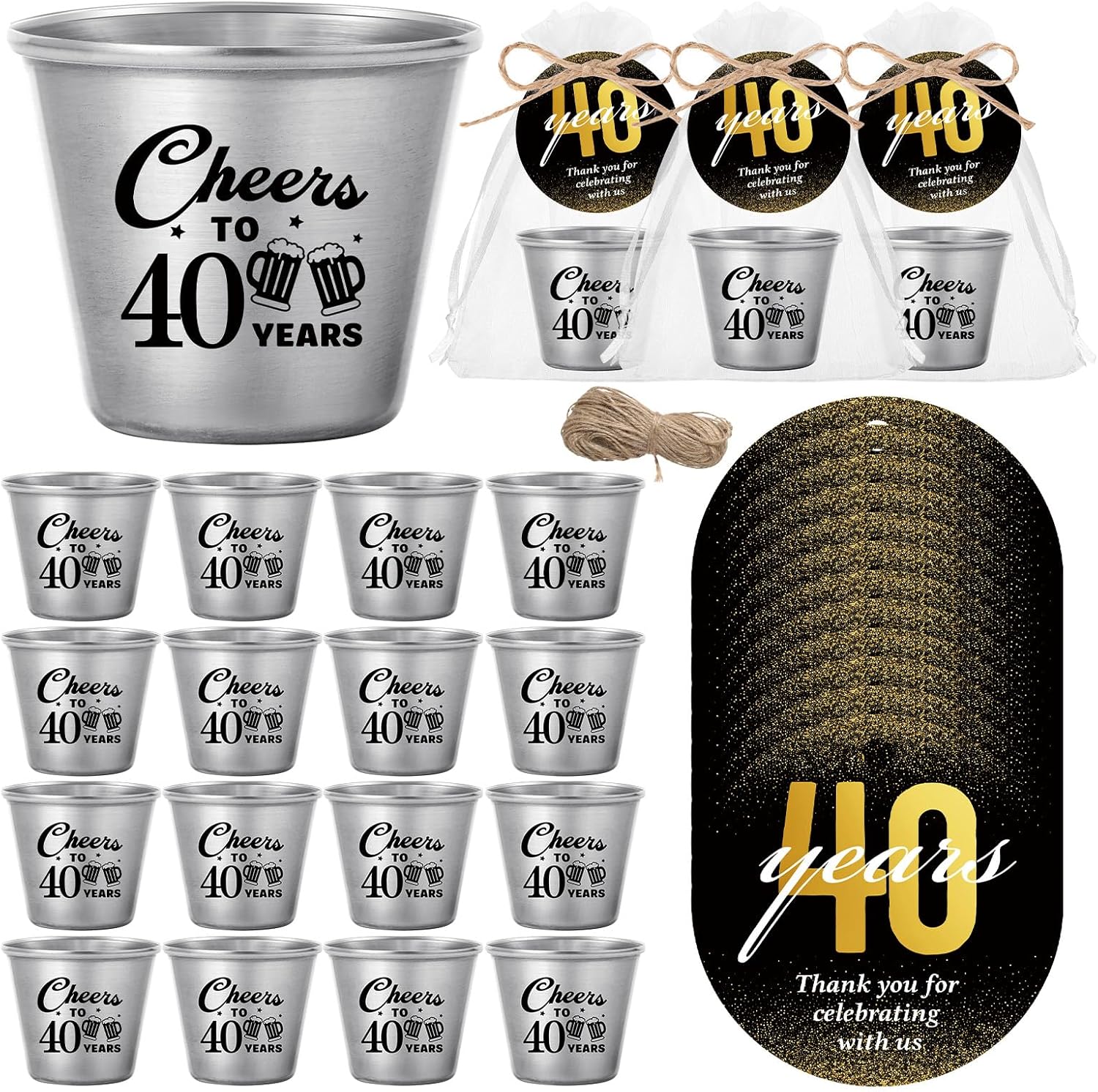 Cheers to 40 Years Stainless Steel Shot Glasses Party Favors