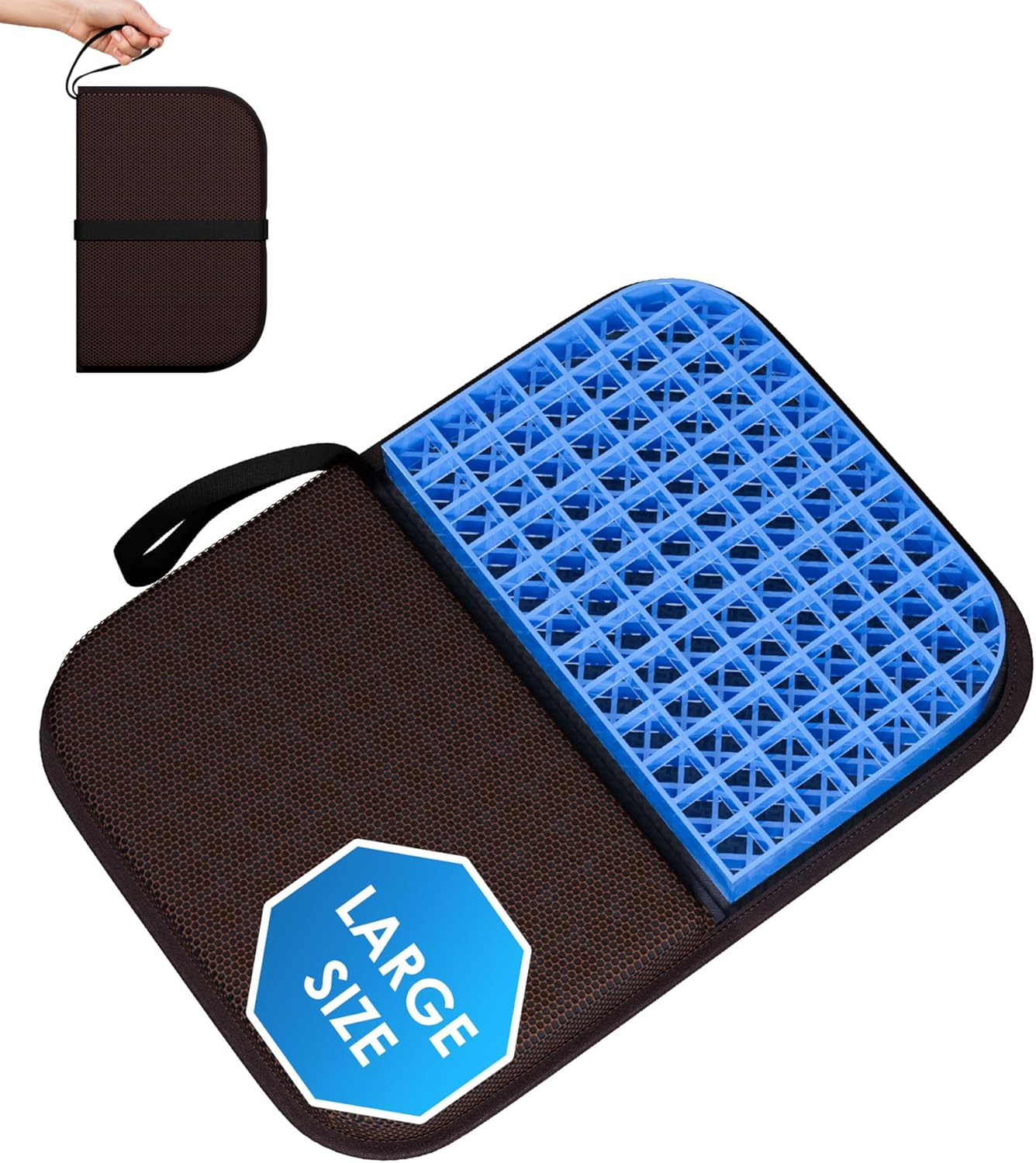 Portable Gel Seat Cushion for Long Sitting - 16.5 x 12 - Relieve Sciatica & Coccyx Pain