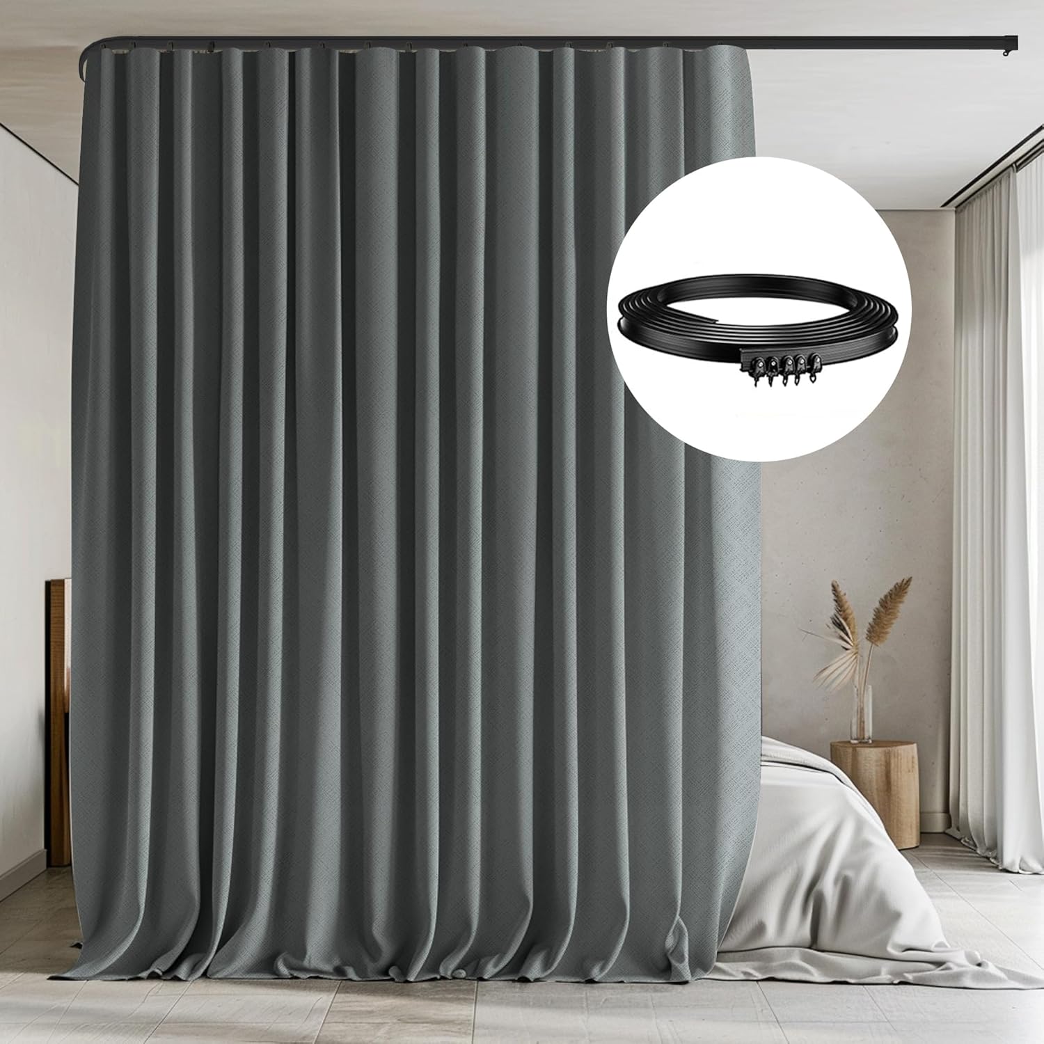 Room Divider Curtains with Flexible Ceiling Tracks for Privacy