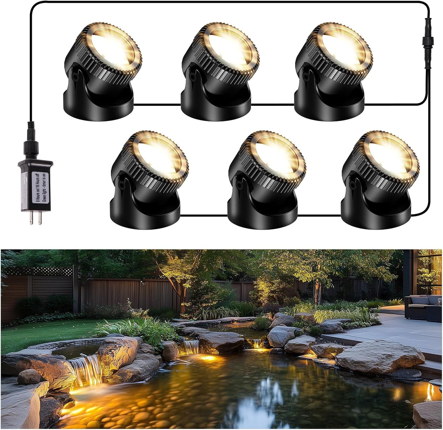 POPOSOAP Pond Lights - 6-in-1 Warm White Underwater Lights